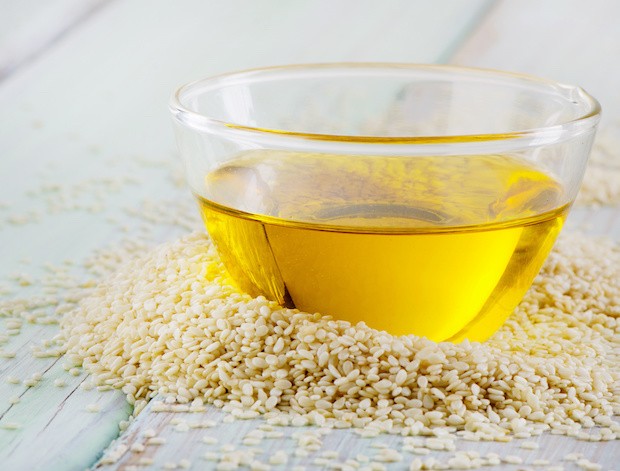 Sesame seeds . Selective focus
